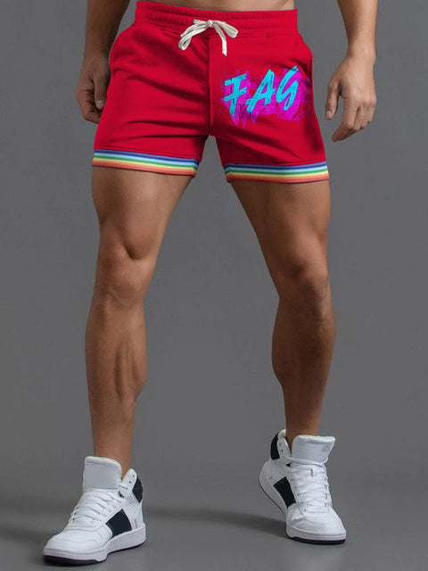 FAG Muscle Tank Top Black Gay Pride Rainbow LGBTQ Print Men's Beach Shorts