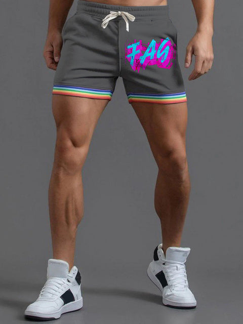 FAG Muscle Tank Top Black Gay Pride Rainbow LGBTQ Print Men's Beach Shorts