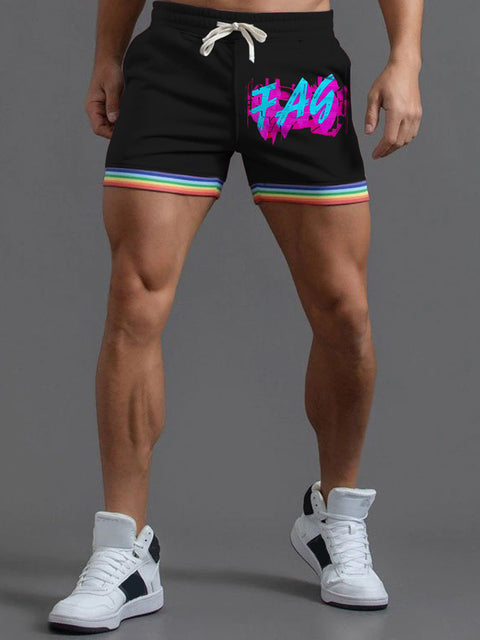 FAG Muscle Tank Top Black Gay Pride Rainbow LGBTQ Print Men's Beach Shorts