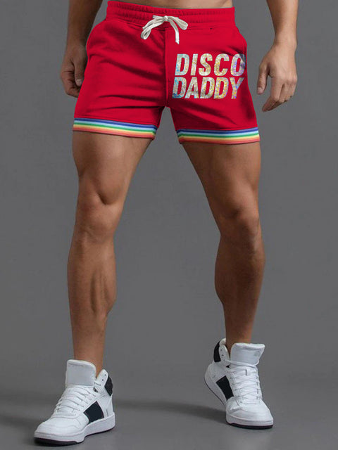 DISCO DADDY Sparkle Rainbow LGBTQ Gay Print Men's Beach Shorts