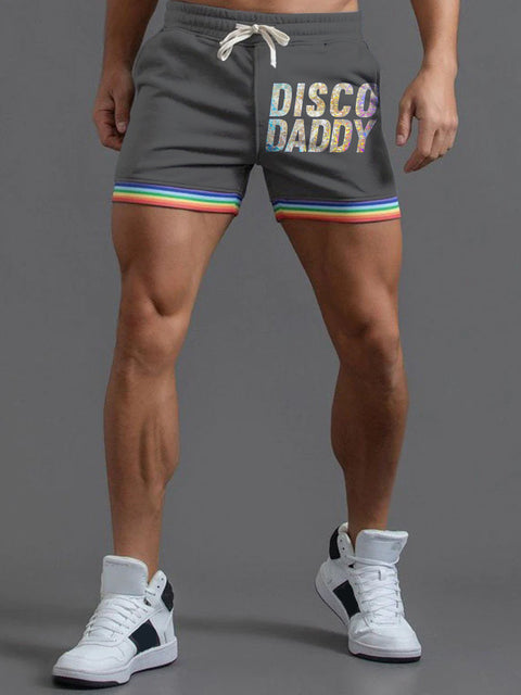DISCO DADDY Sparkle Rainbow LGBTQ Gay Print Men's Beach Shorts