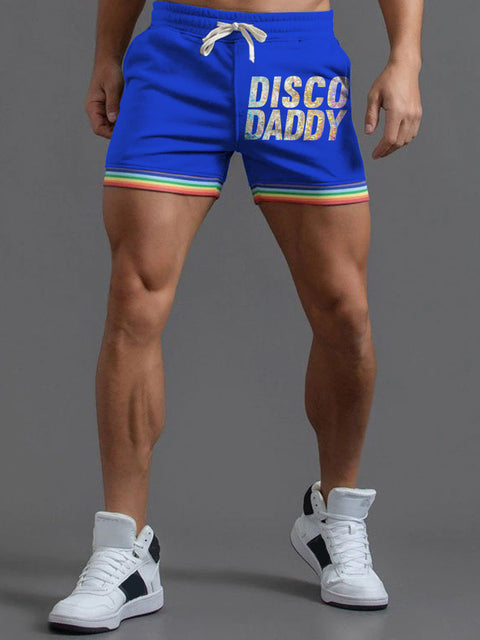 DISCO DADDY Sparkle Rainbow LGBTQ Gay Print Men's Beach Shorts