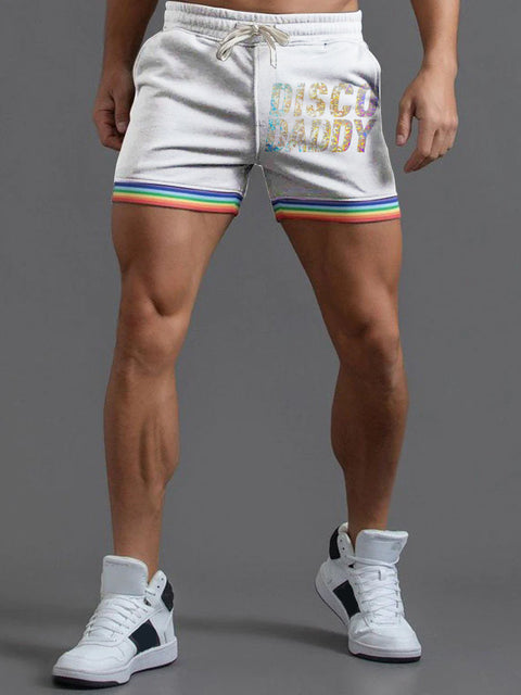 DISCO DADDY Sparkle Rainbow LGBTQ Gay Print Men's Beach Shorts