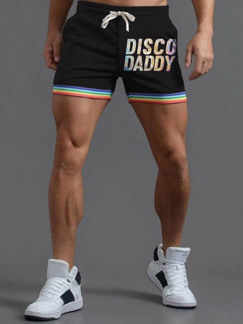 DISCO DADDY Sparkle Rainbow LGBTQ Gay Print Men's Beach Shorts