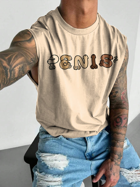 Penis Font Funny Cartoon Men's Rainbow LGBTQ Gay Print Wide Shoulder Vest