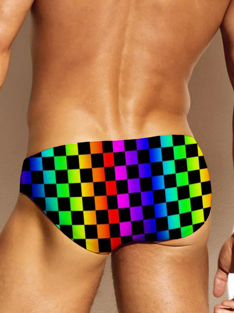 Men's Rainbow Gradient grid LGBTQ Gay Print Underwear