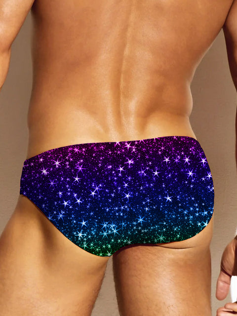 Men's Rainbow Color Gradient Shiny LGBTQ Gay Print Underwear