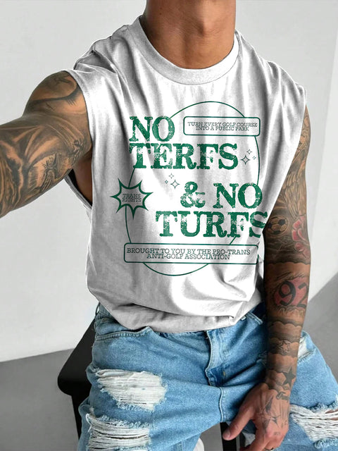 No Terfs And No Turfs Men's Rainbow LGBTQ Gay Print Wide Shoulder Vest