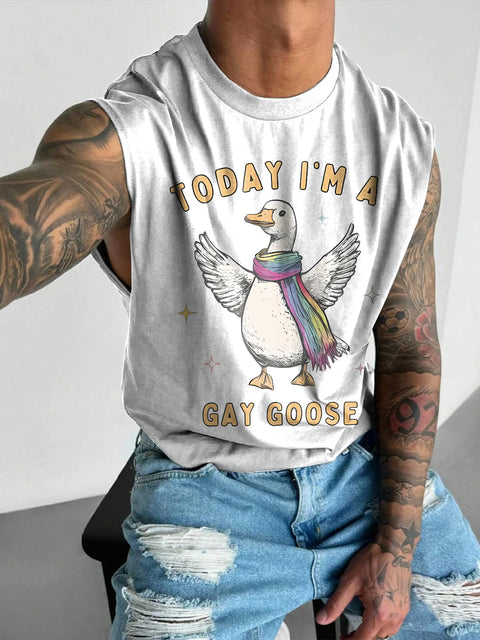 Today I'm A Gay Goose Men's Rainbow LGBTQ Gay Print Wide Shoulder Vest