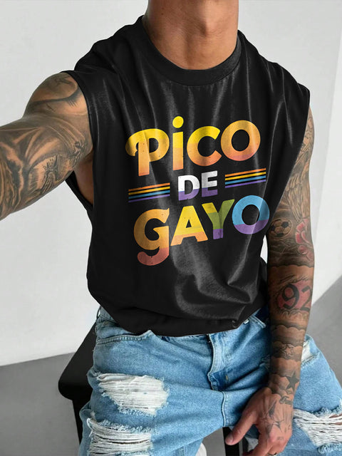 Pico De Gayo Men's Rainbow LGBTQ Gay Print Wide Shoulder Vest