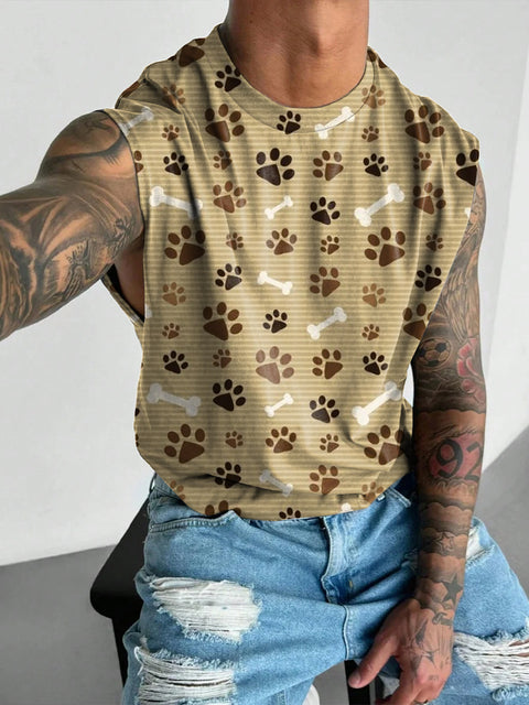 Brown Dog bones Dog paw Men's Rainbow LGBTQ Gay Print Wide Shoulder Vest