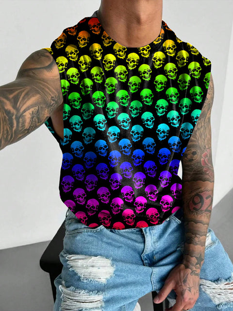Rainbow Skull Men's LGBTQ Gay Print Wide Shoulder Vest