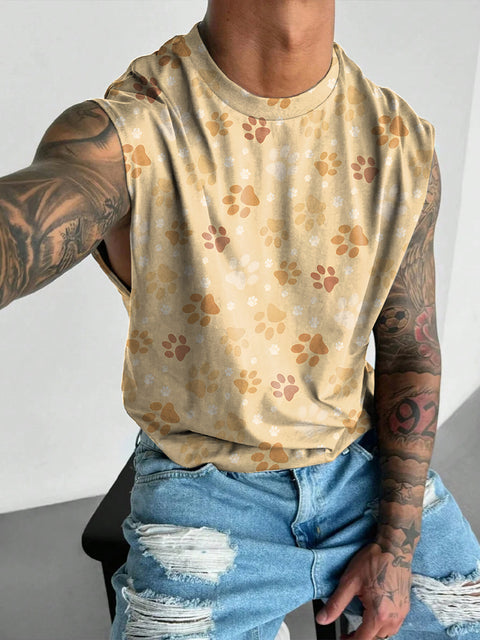 Puppy Paw Rainbow Men's LGBTQ Gay Print Wide Shoulder Vest