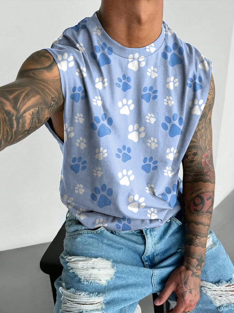 Light blue puppy Paw Rainbow Men's LGBTQ Gay Print Wide Shoulder Vest