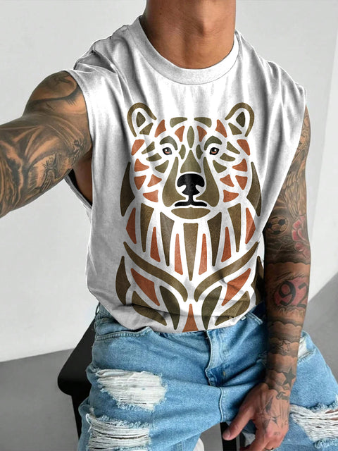 Color block bear Rainbow Men's LGBTQ Gay Print Wide Shoulder Vest