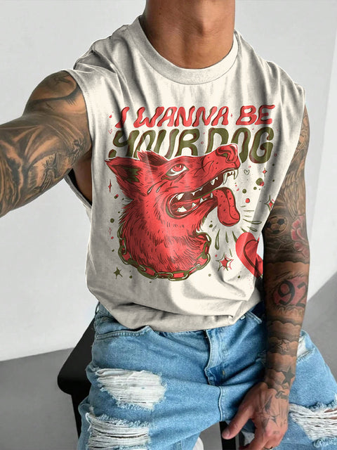 I wanna be your dog Rainbow Men's LGBTQ Gay Print Wide Shoulder Vest