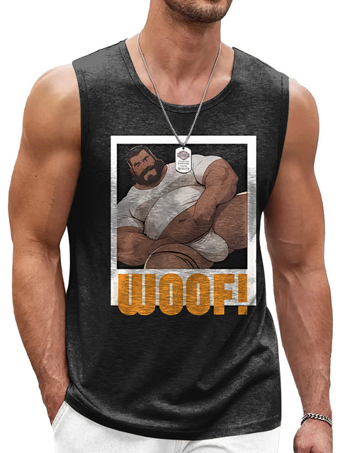 WOOF Muscular man Rainbow Men's LGBTQ Gay Print Tank Top