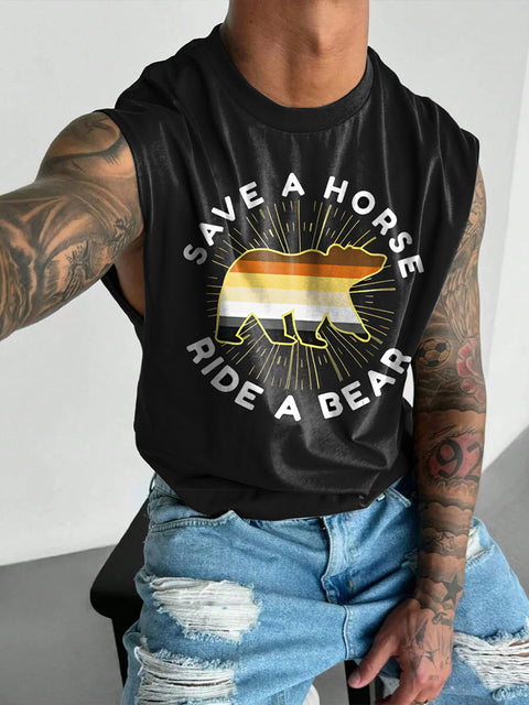 Save a horse ride a bear Rainbow Men's LGBTQ Gay Print Wide Shoulder Vest