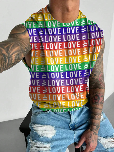 Love is love Rainbow stripes Men's LGBTQ Gay Print Wide Shoulder Vest