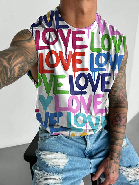 LOVE Rainbow Paint graffiti Men's LGBTQ Gay Print Wide Shoulder Vest