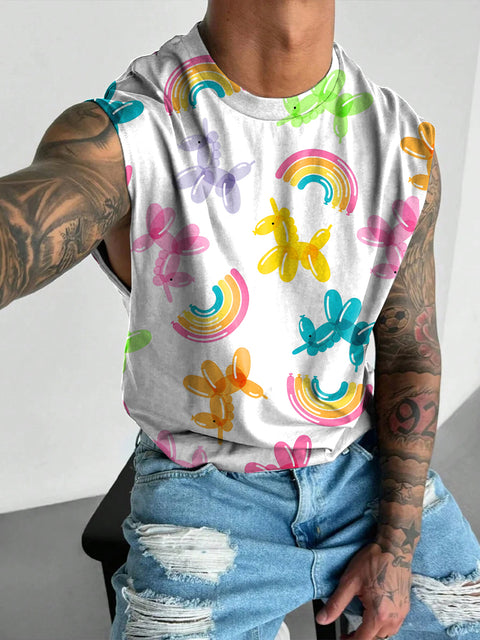Rainbow Balloon horse Men's LGBTQ Gay Print Wide Shoulder Vest
