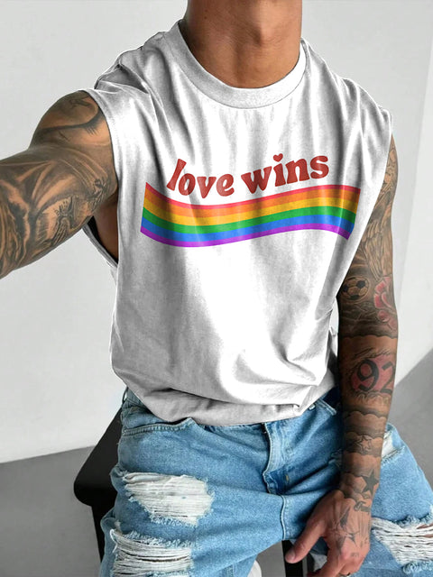 Love wins Rainbow Men's LGBTQ Gay Print Wide Shoulder Vest