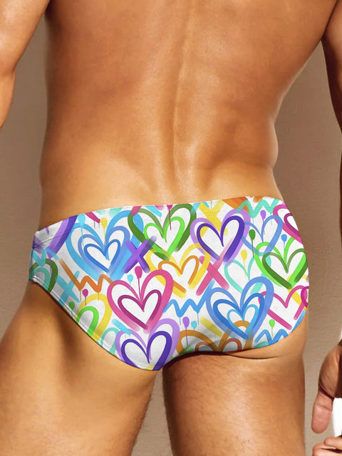 Rainbow Graffiti heart Line Men's LGBTQ Gay Print Underwear