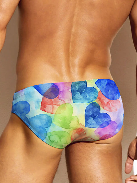 Rainbow Watercolor heart Men's LGBTQ Gay Print Underwear