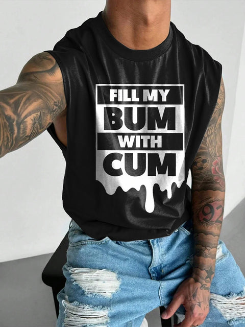 Fill My Bum With Cum Rainbow Men's LGBTQ Gay Print Wide Shoulder Vest