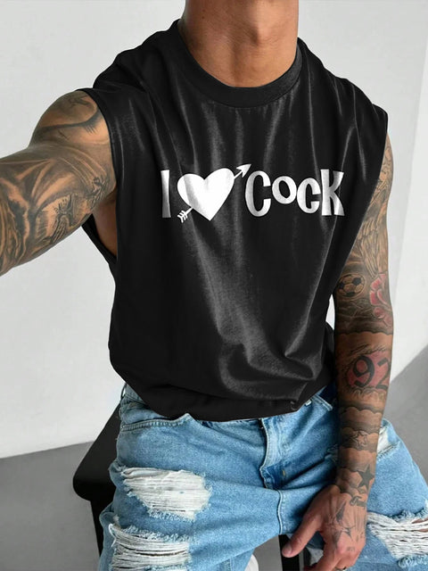 I Love Cock Rainbow Men's LGBTQ Gay Print Wide Shoulder Vest