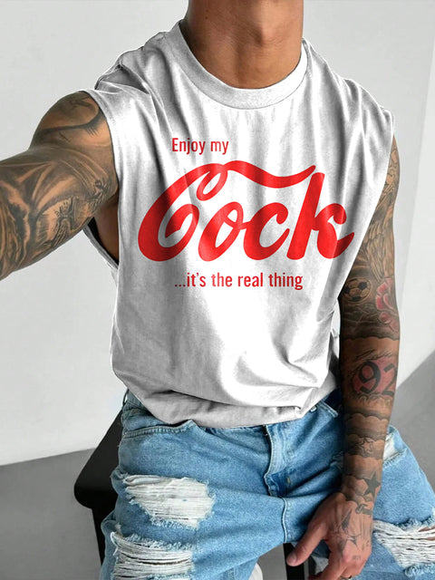 Enjoy My Cock Rainbow Men's LGBTQ Gay Print Wide Shoulder Vest