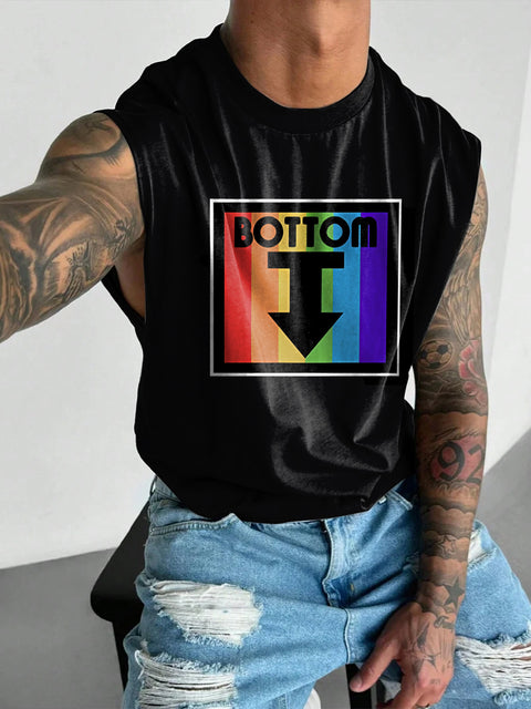 BOTTOM Rainbow Stripes Men's LGBTQ Gay Print Wide Shoulder Vest