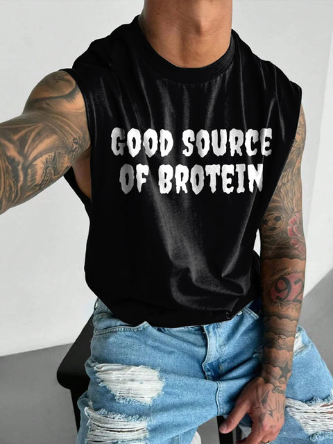 Good Source Of Brotein Rainbow Men's LGBTQ Gay Print Wide Shoulder Vest