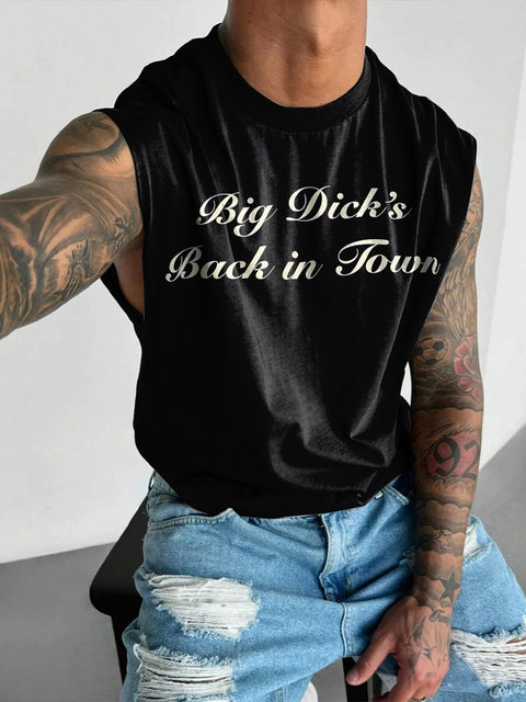 Big Dick's Back In Town Rainbow Men's LGBTQ Gay Print Wide Shoulder Vest