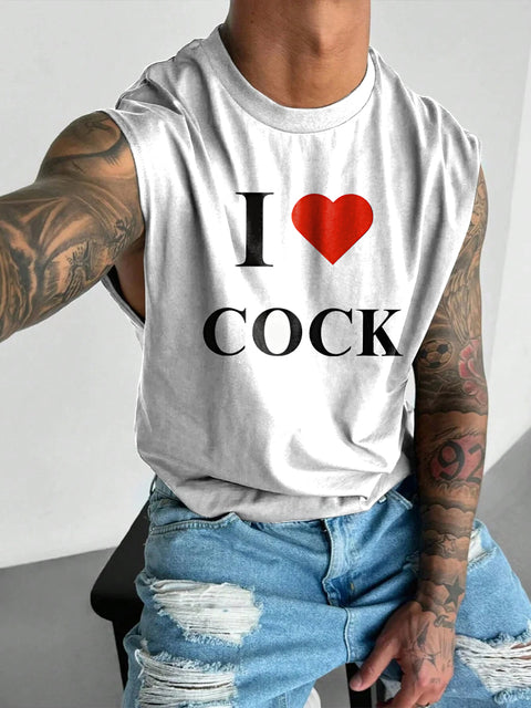 I Love Cock Men's Rainbow LGBTQ Gay Print Wide Shoulder Vest