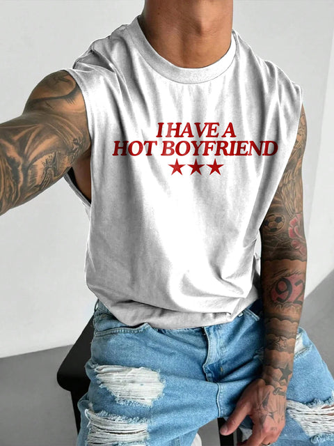 I Have a Hot Boyfriend Rainbow Men's LGBTQ Gay Print Wide Shoulder Vest