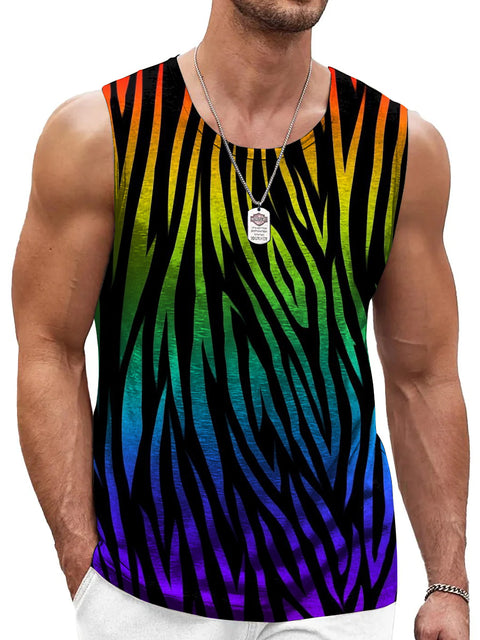 Rainbow Gradient Tiger stripes Men's LGBTQ Gay Print Tank Top