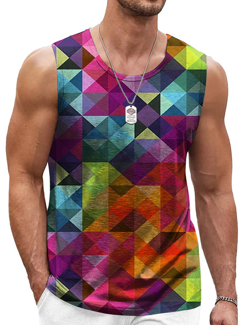 Rainbow Geometry Triangular block splicing Men's LGBTQ Gay Print Tank Top