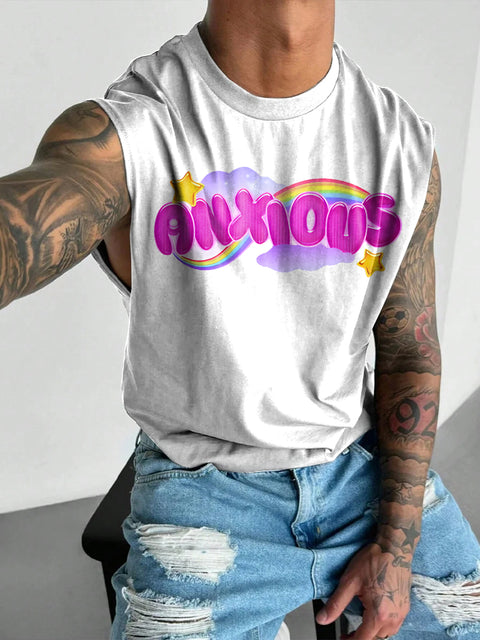 Anxious but cute Rainbow Men's LGBTQ Gay Print Wide Shoulder Vest