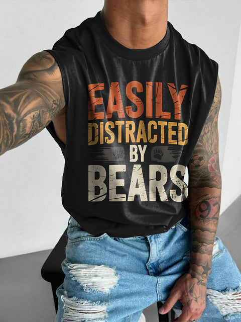 Easily Distracted By Bears Rainbow Men's LGBTQ Gay Print Wide Shoulder Vest