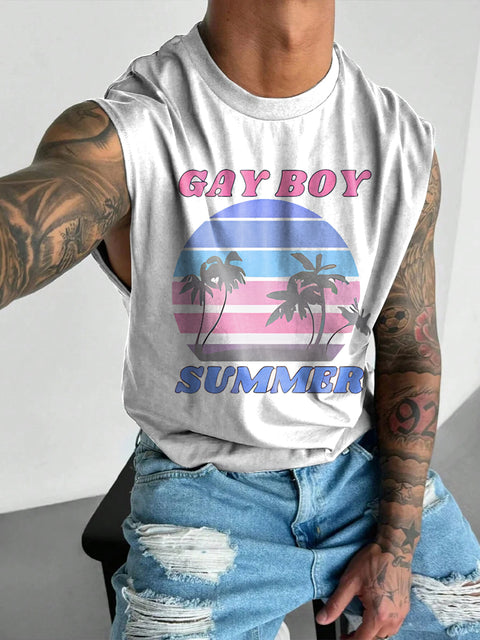 Gay Boy Summer Rainbow Men's LGBTQ Gay Print Wide Shoulder Vest