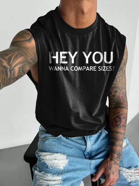 Wanna Compare Sizes Dick Joke Rainbow Men's LGBTQ Gay Print Wide Shoulder Vest
