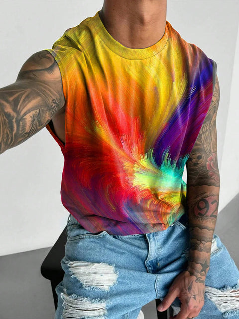 Rainbow Luminous lines Men's LGBTQ Gay Print Wide Shoulder Vest