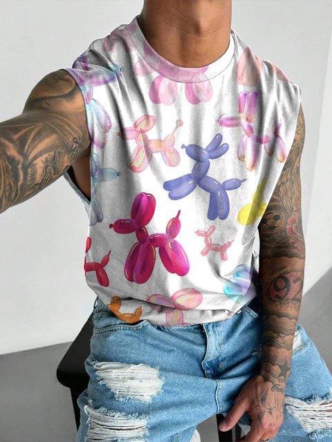 Rainbow Balloon dog Men's LGBTQ Gay Print Wide Shoulder Vest