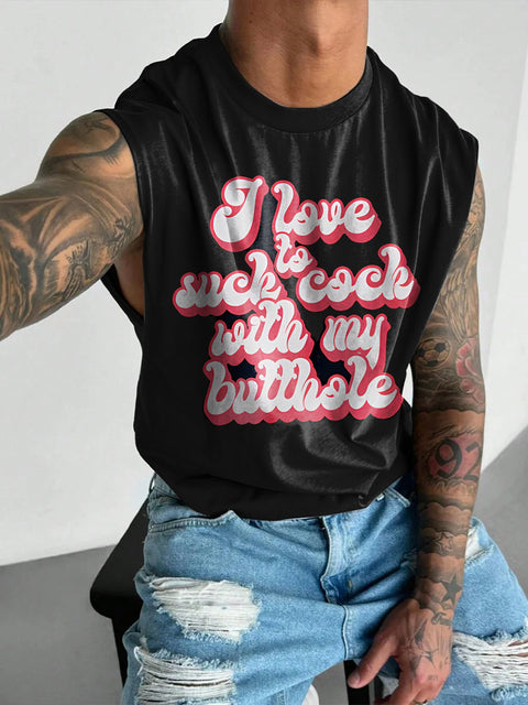 I Love To Suck Cock With My Butthole Rainbow Men's LGBTQ Gay Print Wide Shoulder Vest