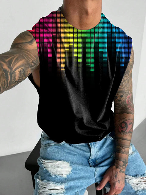 Rainbow Colour Power grid Men's LGBTQ Gay Print Wide Shoulder Vest