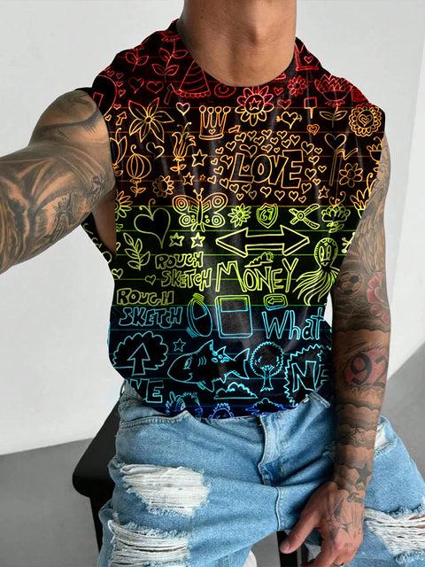 Rainbow Painting Graffiti Men's LGBTQ Gay Print Wide Shoulder Vest
