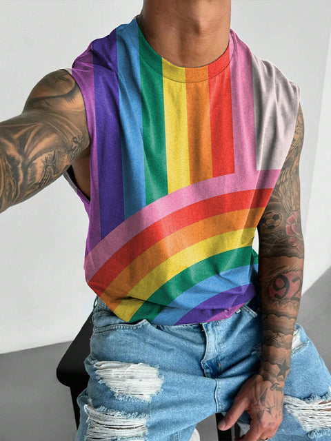 Rainbow Arc line Men's LGBTQ Gay Print Wide Shoulder Vest