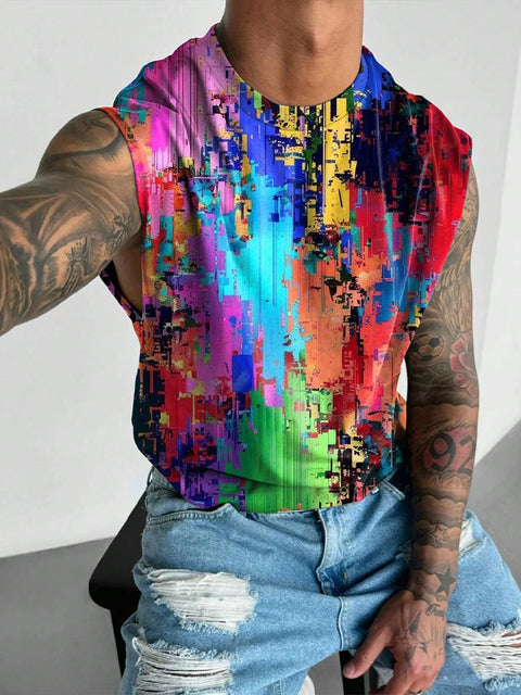 Rainbow Paint Graffiti Men's LGBTQ Gay Print Wide Shoulder Vest