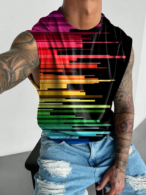 Rainbow Gradient stripes Men's LGBTQ Gay Print Wide Shoulder Vest